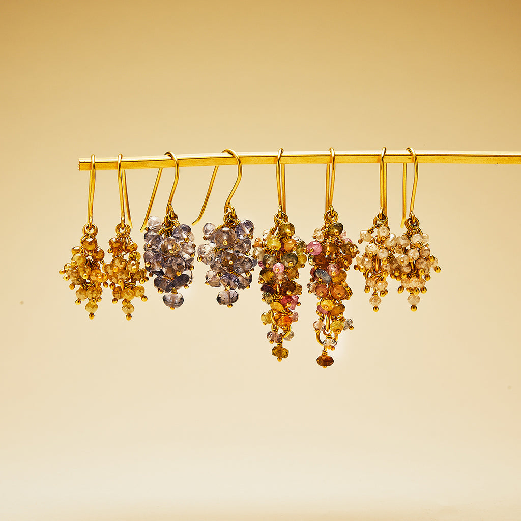 Bacchus "Dionysus" Multi Sapphire Earrings in 20K Peach Gold Reinstein Ross Goldsmiths