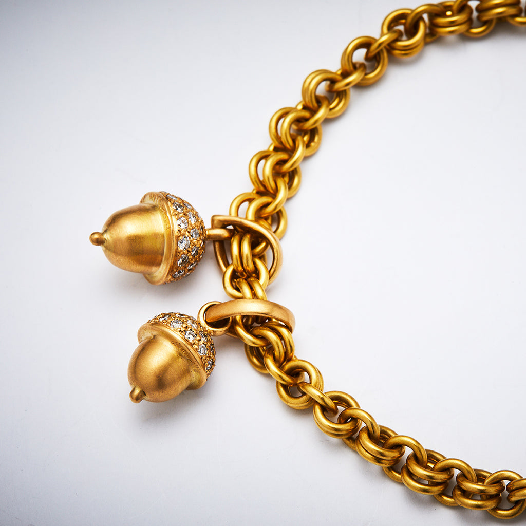 Sonoma Acorn Large Diamond Pendant in 20K Peach Gold Reinstein Ross Goldsmiths