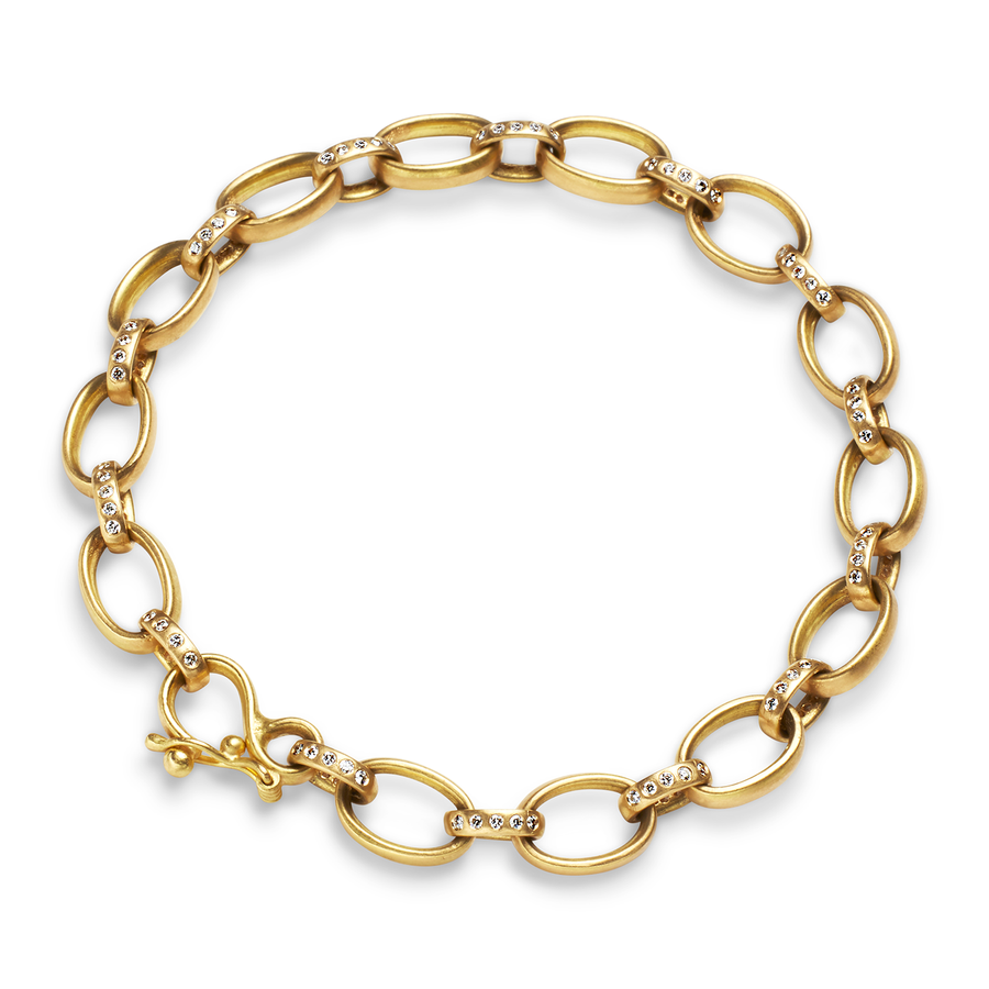 Sonoma Medium Mixed Link Pave Diamond Bracelet in 20K Peach Gold Reinstein Ross Goldsmiths