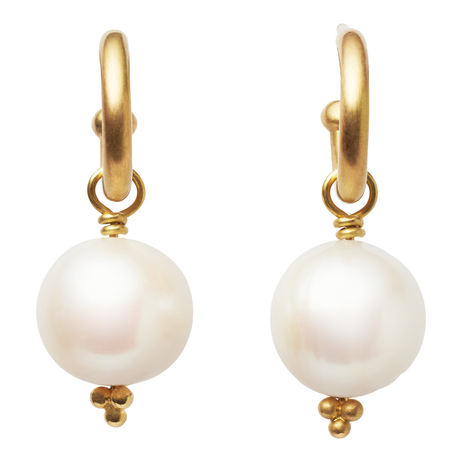 Tania Round White Pearl Drops in 20K Peach Gold Reinstein Ross Goldsmiths