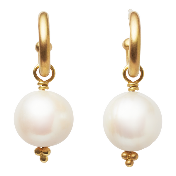 Tania Round White Pearl Drops in 20K Peach Gold