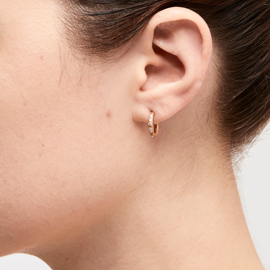 Classic Baby Diamond Hoops in 22K Apricot Gold