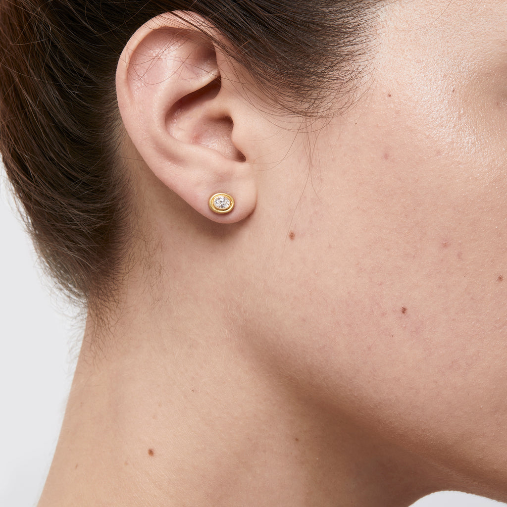 Dyan Small Oval Diamond Studs in 20K Peach Gold