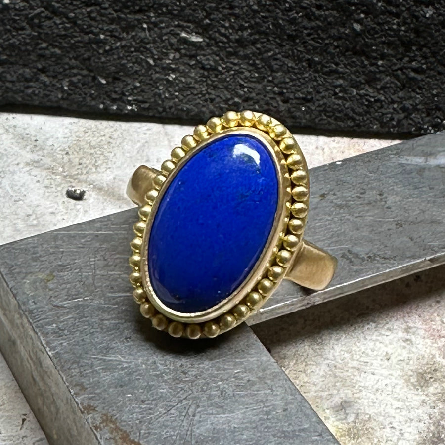 Salome Classic Oval Blue Lapis Ring in 20K Peach Gold Reinstein Ross Goldsmiths