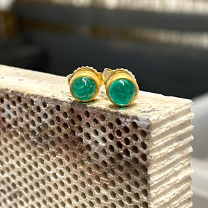 Sedona Cabochon Emerald Studs in 20K Peach Gold Reinstein Ross Goldsmiths