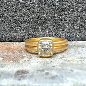 Hoopstock "Leslie" Tiny Cushion Diamond Ring in 20K Peach Gold Reinstein Ross Goldsmiths