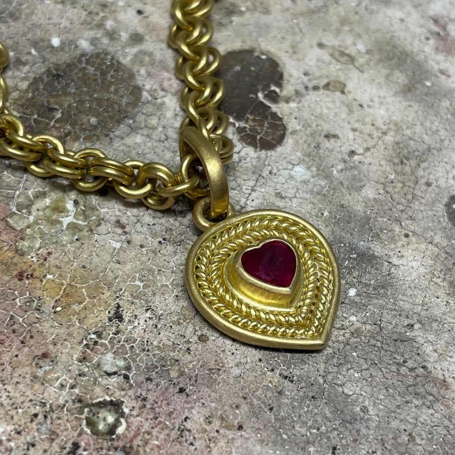 Braid "Rosetta" Heart Ruby Pendant in 20K Peach Gold Reinstein Ross Goldsmiths