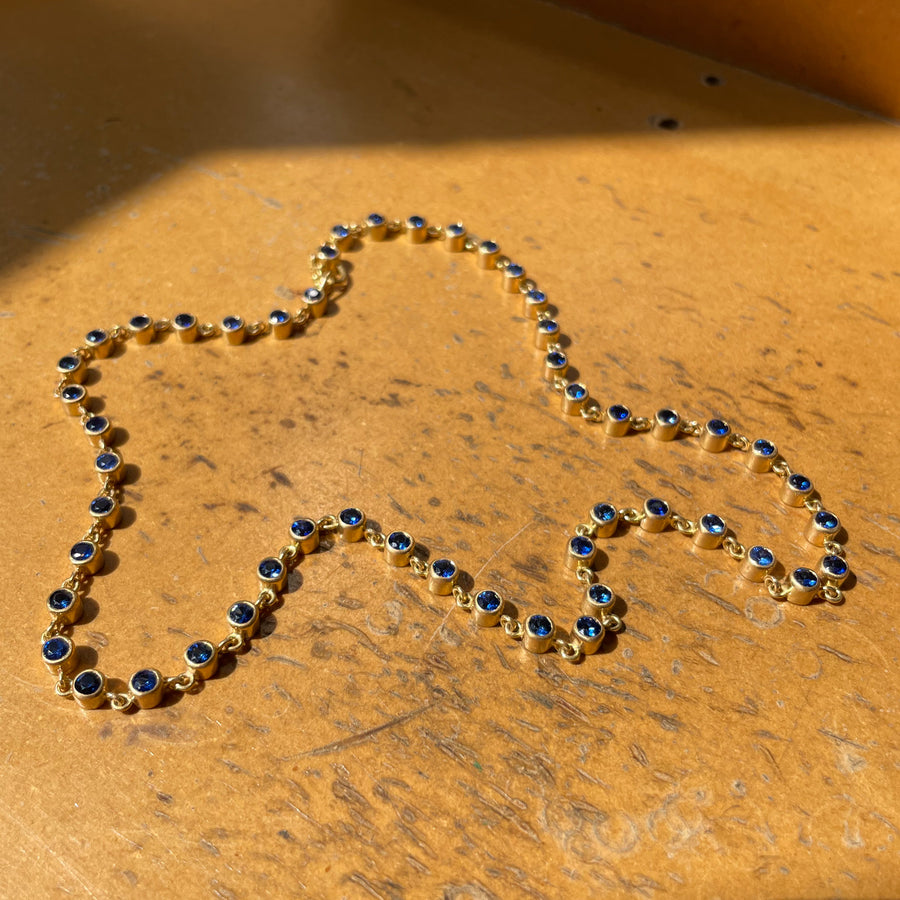 Meadow Rivière Blue Sapphire Necklace in 20K Peach Gold- 16" Reinstein Ross Goldsmiths