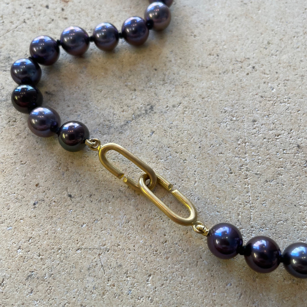 Hunter Necklace with Fresh Water Black Pearls in 20K Peach Gold- 26''