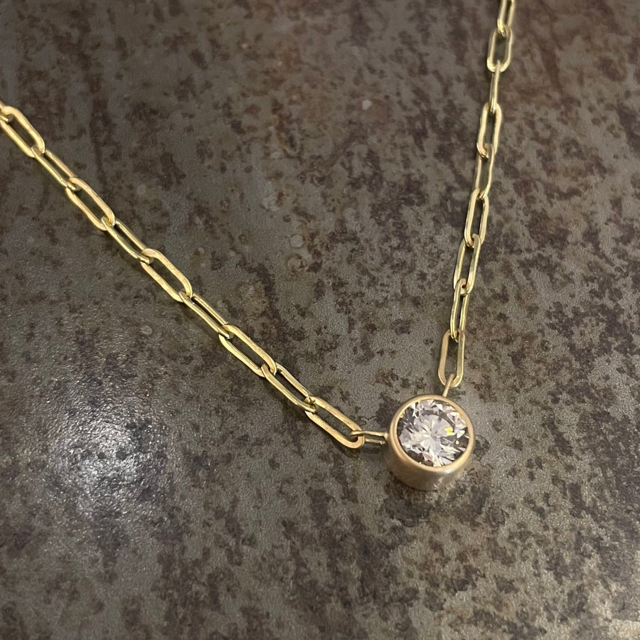 Sedona Round Diamond Pendant on Tivoli Small Chain Necklace in 20K Peach Gold- 18" Reinstein Ross Goldsmiths