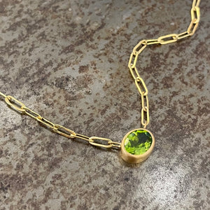 Sedona Oval Peridot Pendant on Tivoli Small Chain Necklace in 20K Peach Gold- 20" Reinstein Ross Goldsmiths