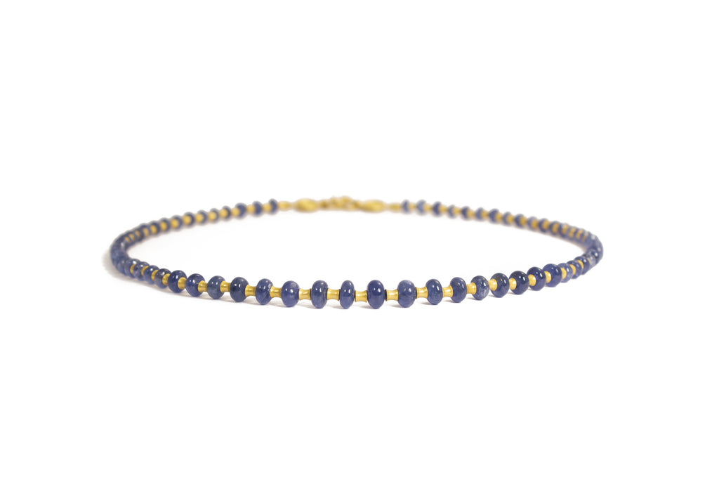 Flared Tube Cabochon Blue Sapphire Necklace in 20K Peach Gold- 18"