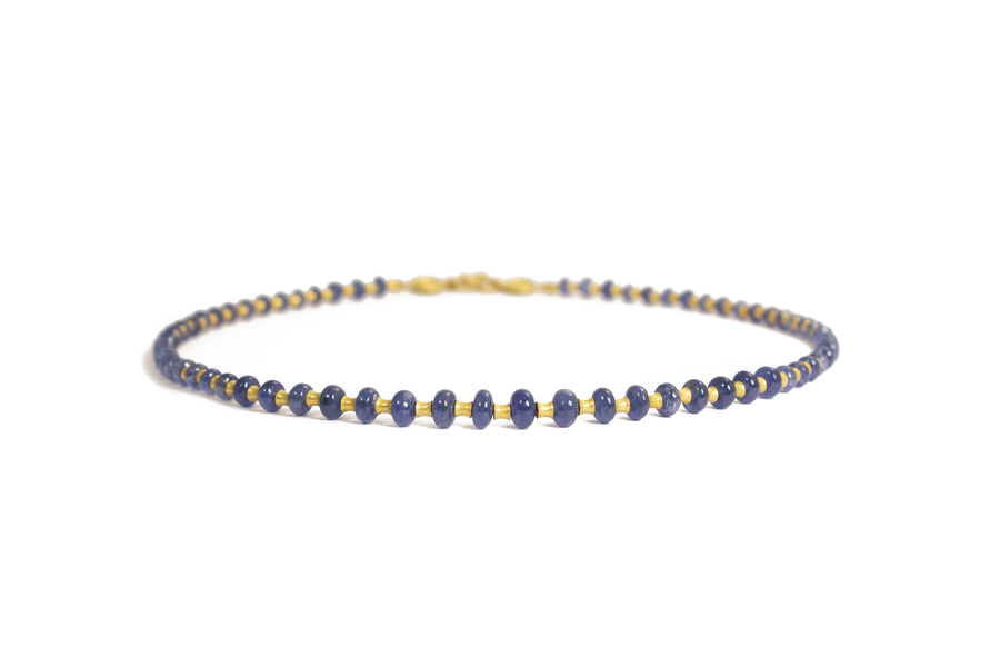 Flared Tube Cabochon Blue Sapphire Necklace in 20K Peach Gold- 18