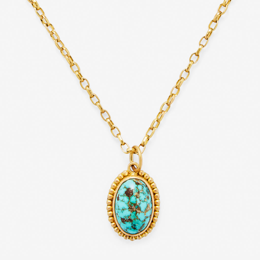 Salome Classic Medium Persian Turquoise Pendant in 20K Peach Gold Reinstein Ross Goldsmiths