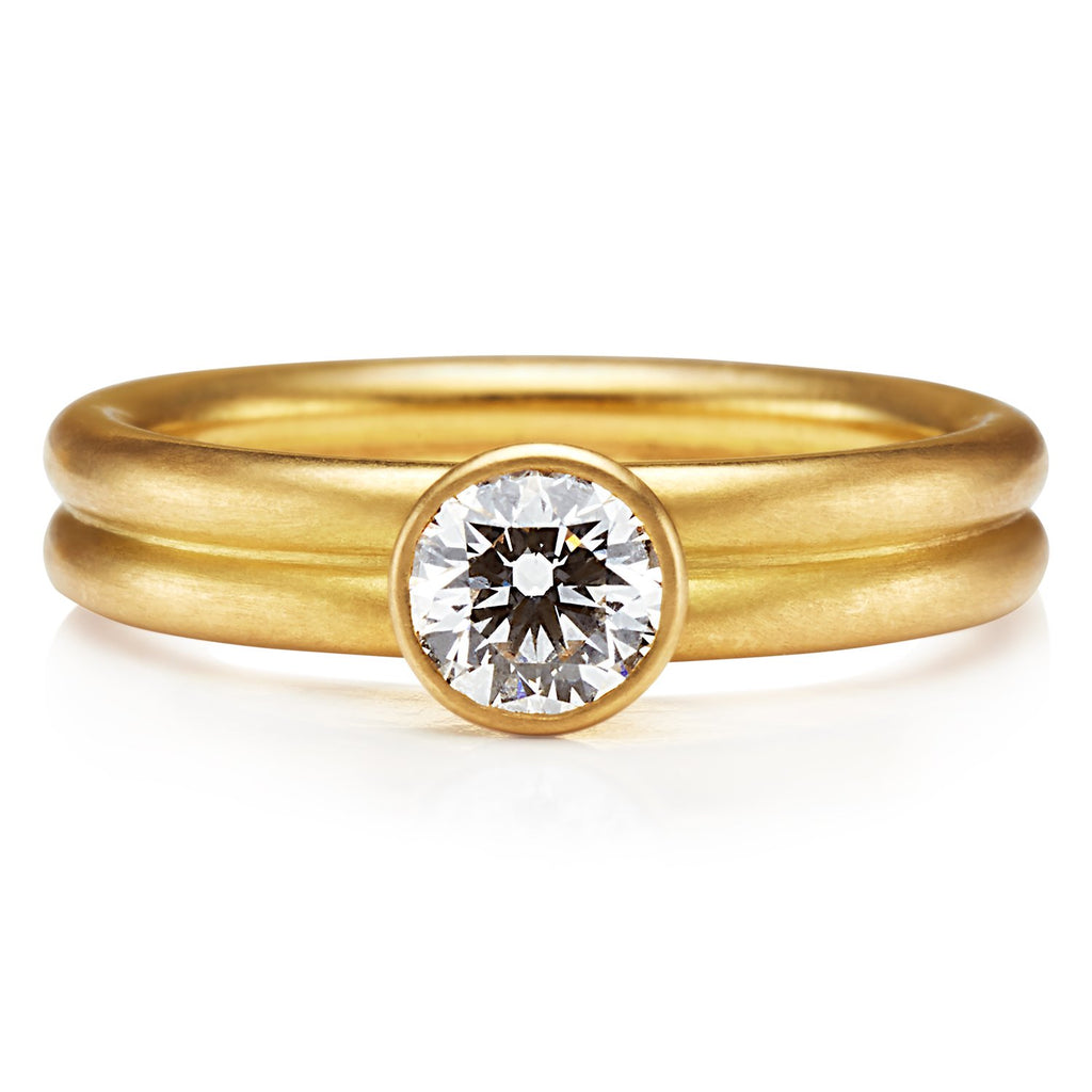 Leslie Tiny Round Diamond Ring in 20K Peach Gold Reinstein Ross Goldsmiths