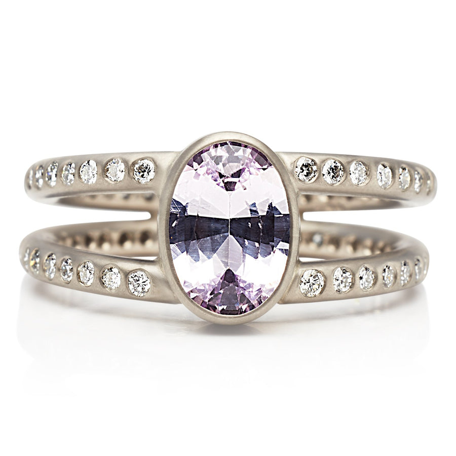 Lightdance Oval Lavender Sapphire and Diamond Ring in 18K Alpine Gold Reinstein Ross Goldsmiths