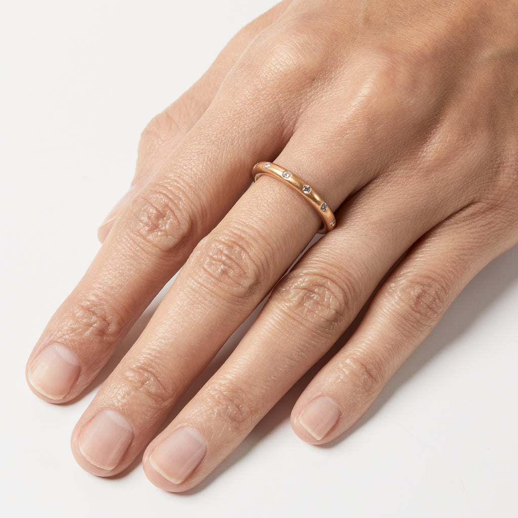 Round Evenly Spaced Diamond Band in 22K Apricot Gold- 3mm