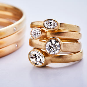 Sonoma Mini Oval White Diamond Ring in 22K Apricot Gold Reinstein Ross Goldsmiths