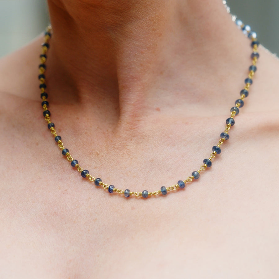 thumbnail image 2 of 657 Ct Natural 2-Line Blue Sapphire Beaded Necklace - Round Gemstone Strand By JaipurJewels 2 of 4