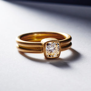 Leslie Tiny Cushion Diamond Ring in 20K Peach Gold Reinstein Ross Goldsmiths