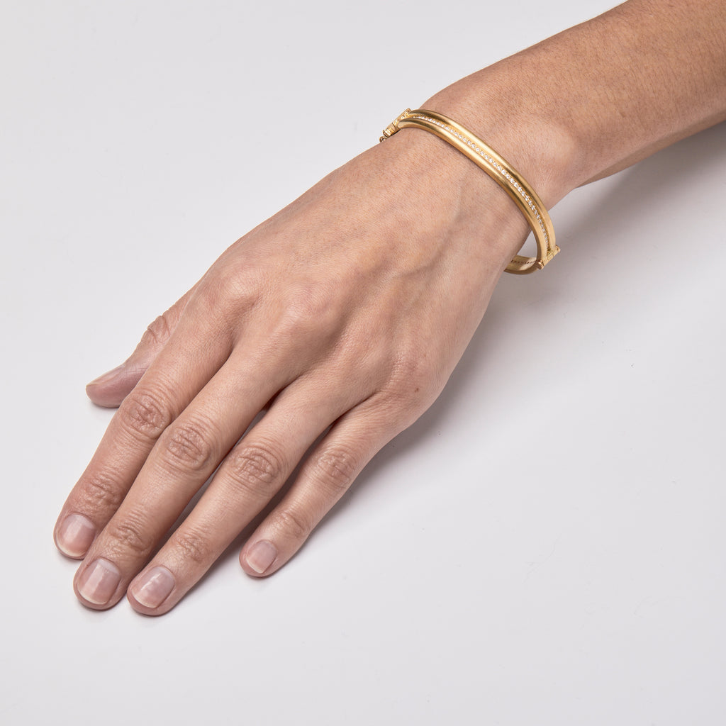 Shimmer Diamond Hinged Bangle in 20K Peach Gold- 4mm