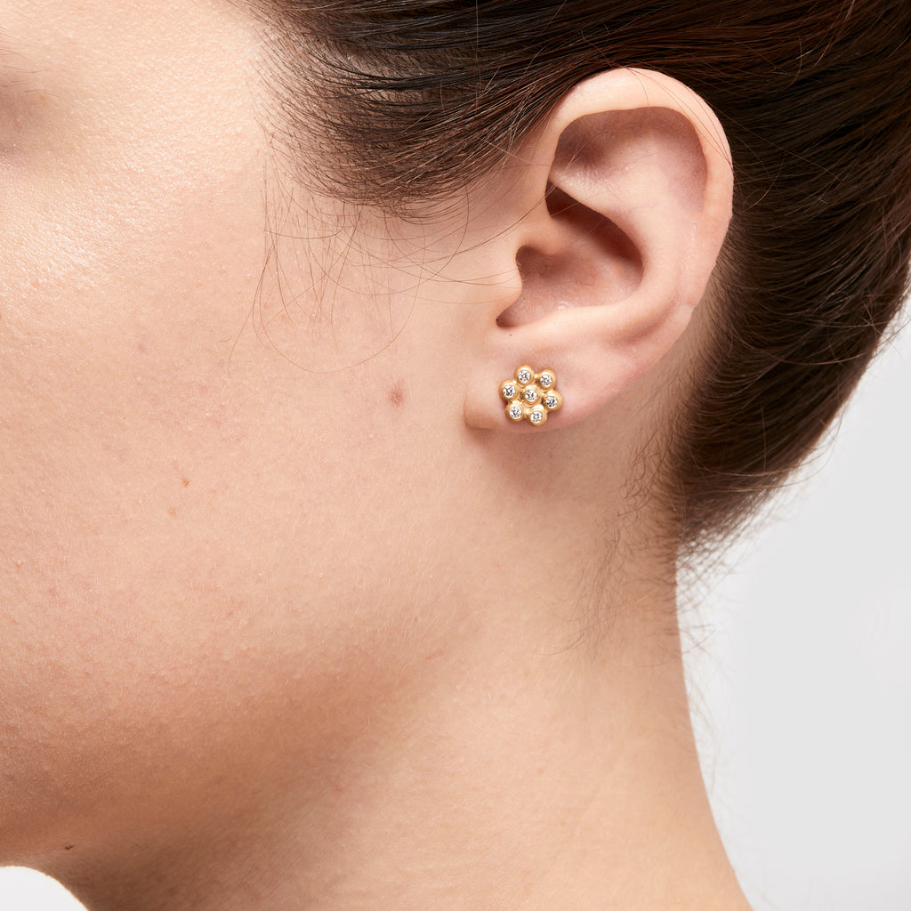 Snowdrop Large Diamond Studs in 22K Apricot Gold