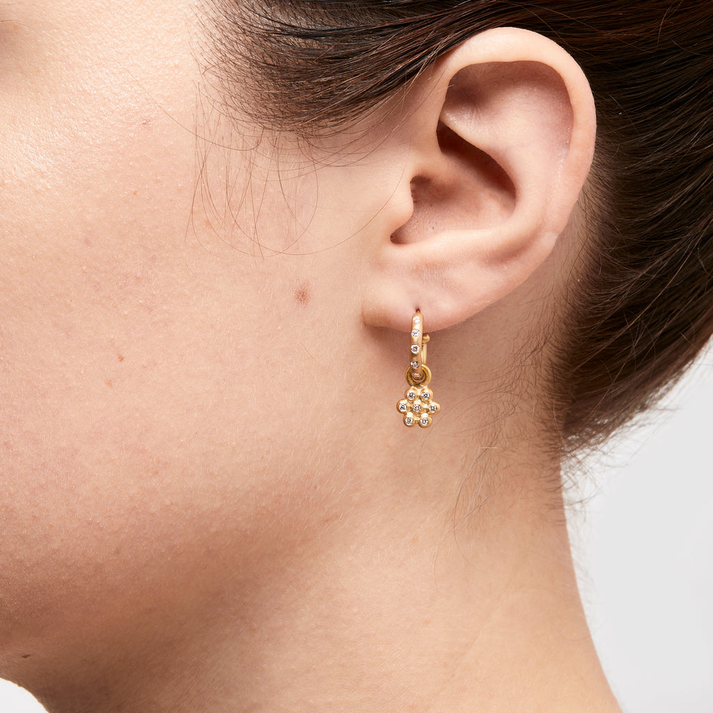 Snowdrop Small Earring Drops with Diamonds in 22K Apricot Gold Reinstein Ross Goldsmiths