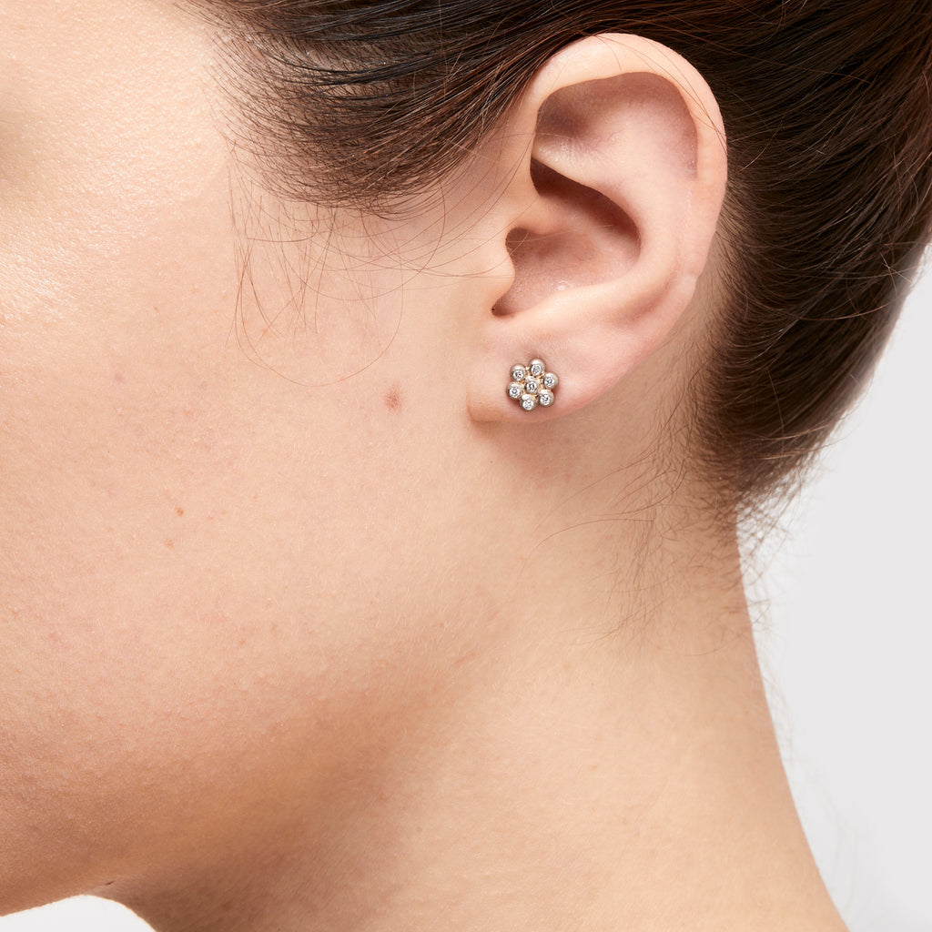 Snowdrop Small Diamond Studs in 18K Alpine Gold