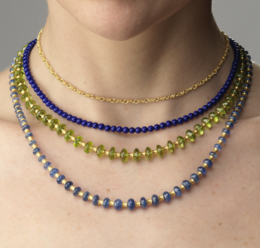 Flared Tube Cabochon Blue Sapphire Necklace in 20K Peach Gold- 18"