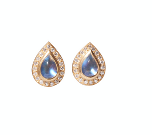 Shimmer Sahara Pear Shape Moonstone Earrings in 20K Peach Gold Reinstein Ross Goldsmiths