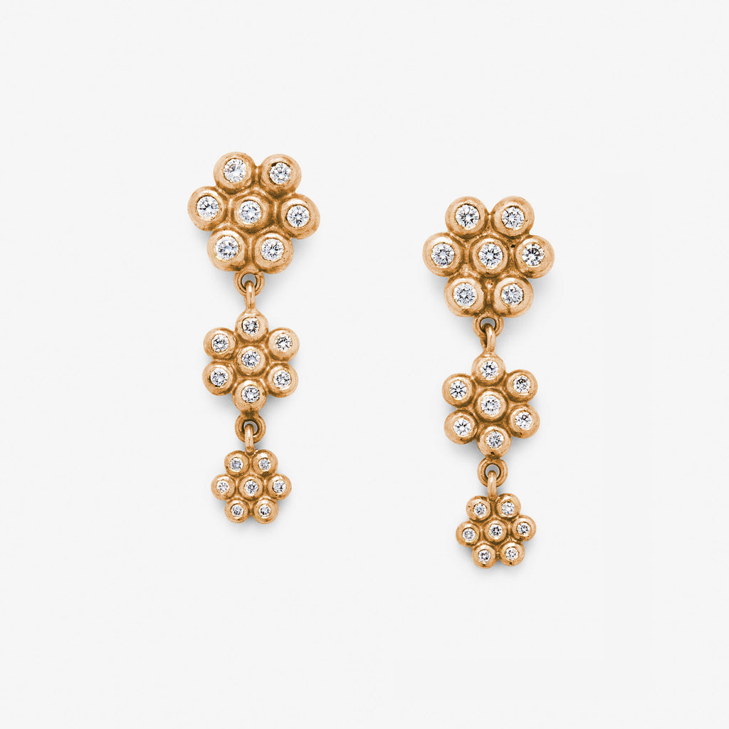 Snowdrop Three-Part Mixed Diamond Earrings in 22K Apricot Gold