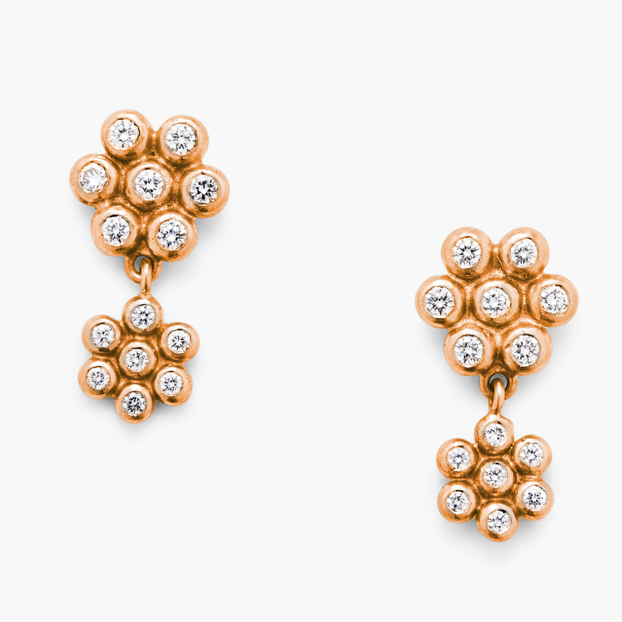 Snowdrop Two-Part Mixed Diamond Earrings in 22K Apricot Gold Reinstein Ross Goldsmiths