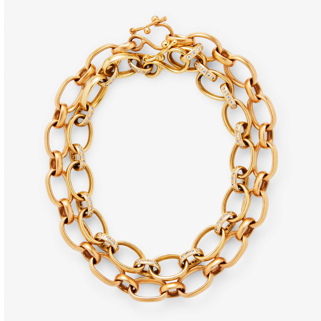 Sonoma Medium Mixed Link Pave Diamond Bracelet in 22K Apricot Gold Reinstein Ross Goldsmiths