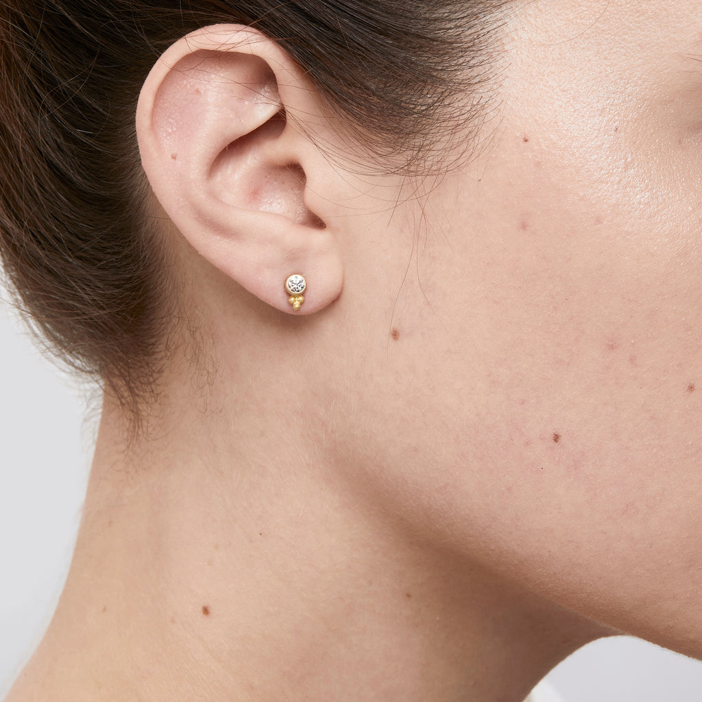 Tania Round Diamond Studs with 1 Set of Granules in 20K Peach Gold