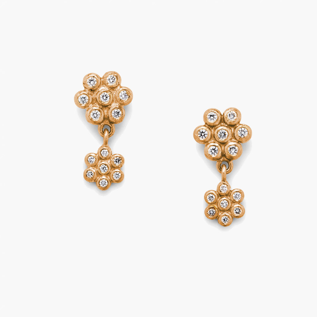 Snowdrop Two-Part Small Mixed Diamond Earrings in 22K Apricot Gold Reinstein Ross Goldsmiths