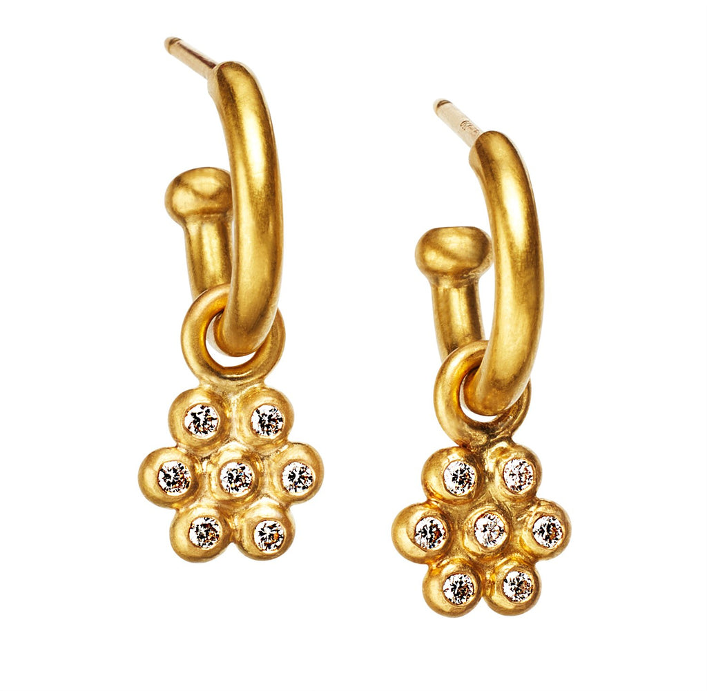 Snowdrop Large Earring Drops with Diamonds in 20K Peach Gold Reinstein Ross Goldsmiths