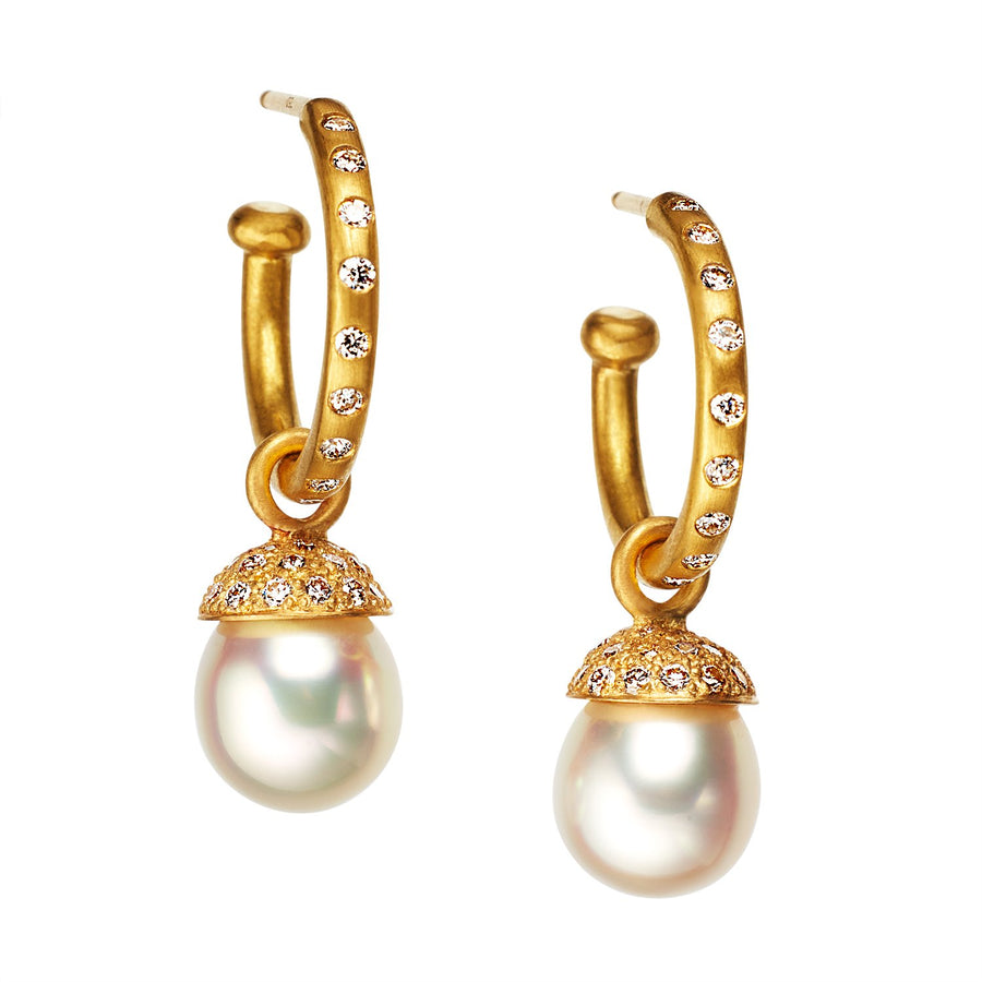 Shimmer Capped Pearl and Diamond Drops in 20K Peach Gold Reinstein Ross Goldsmiths