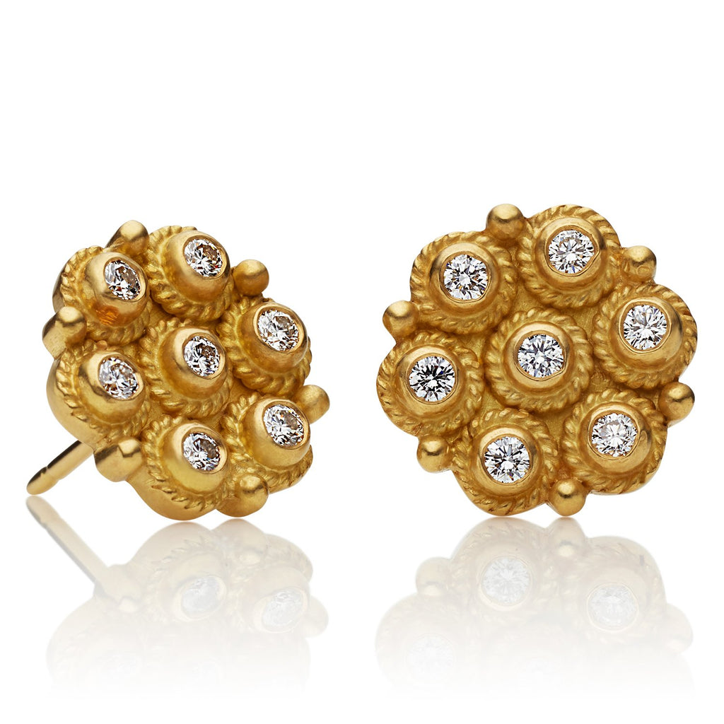 Heritage Flower Braid Earrings with Diamonds in 20K Peach Gold Reinstein Ross Goldsmiths