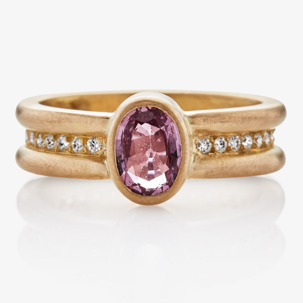Shimmer Oval Pink Sapphire Ring in 20K Peach Gold Reinstein Ross Goldsmiths