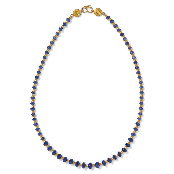 Flared Tube Cabochon Blue Sapphire Necklace in 20K Peach Gold- 18