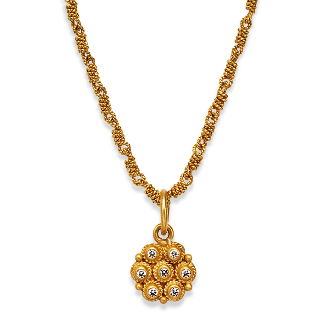 Ashley "Flower Braid" Pendant with Diamonds in 20K Peach Gold Reinstein Ross Goldsmiths