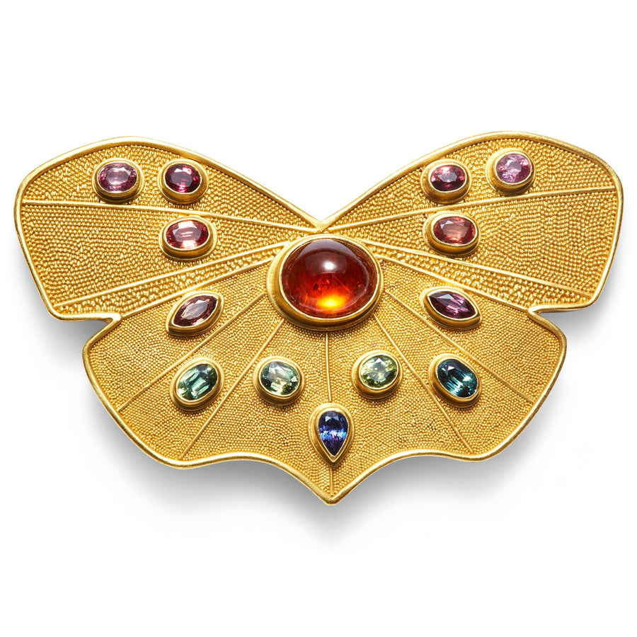 Heritage Butterfly Multicolor Sapphire Buckle in 22K Nectar Gold Reinstein Ross Goldsmiths