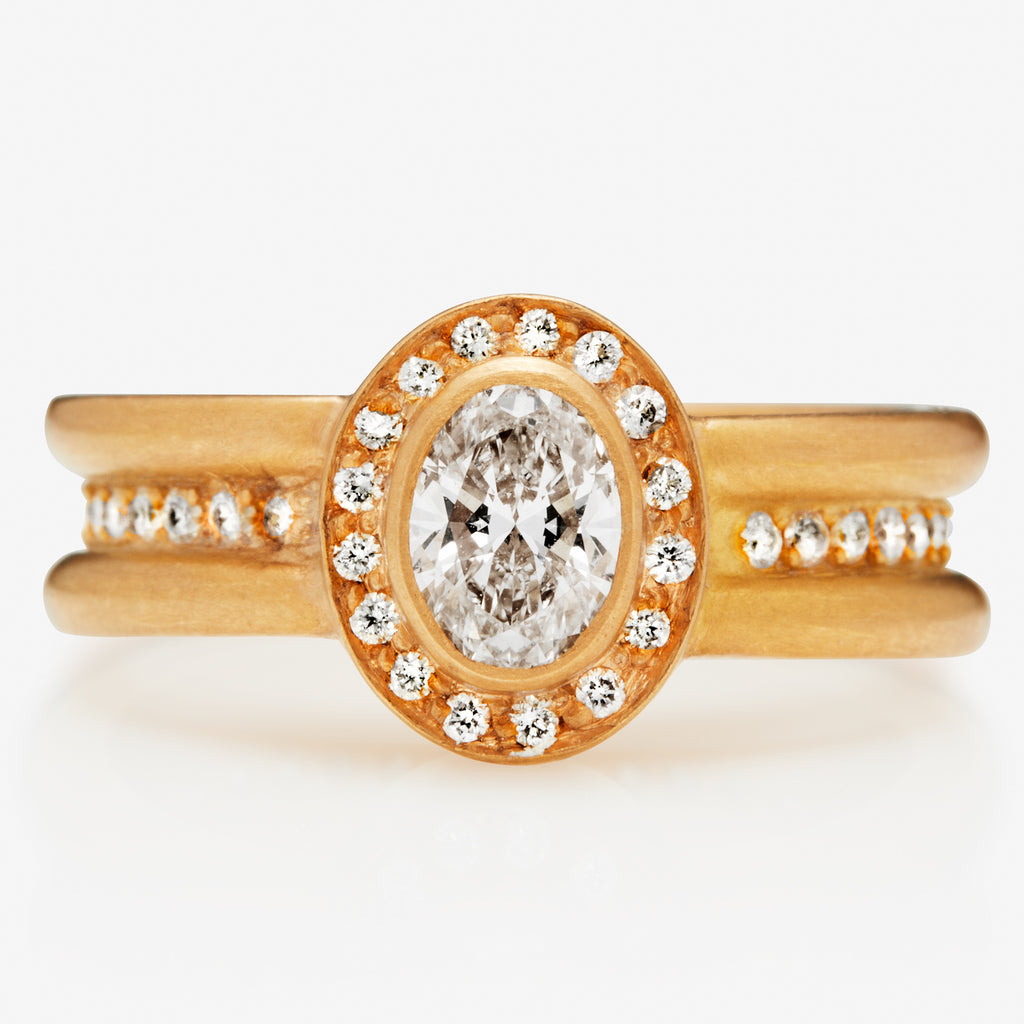 Shimmer Sahara Oval Diamond Ring in 22K Apricot Gold Reinstein Ross Goldsmiths