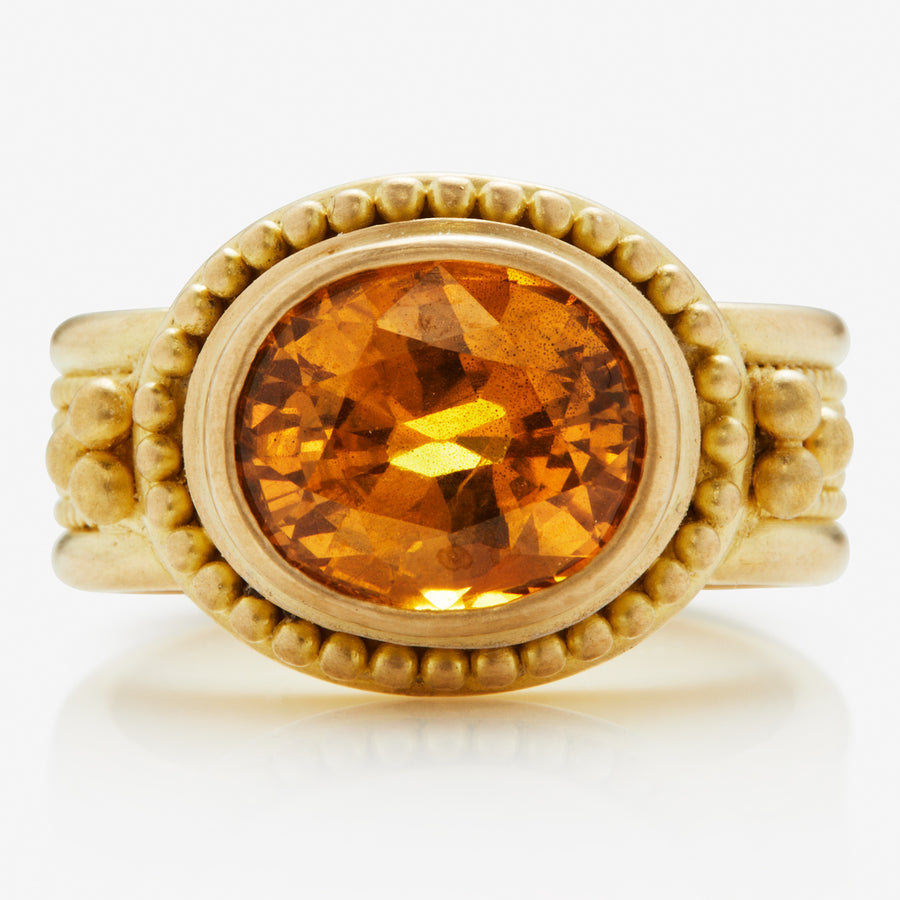 Salome Classic Oval Golden Sapphire Ring in 20K Peach Gold Reinstein Ross Goldsmiths