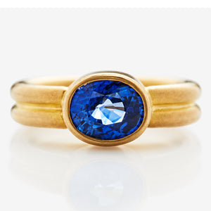 Leslie Oval Blue Sapphire Ring in 20K Peach Gold Reinstein Ross Goldsmiths