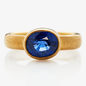 Sonoma Oval Ceylon Blue Sapphire Ring in 20K Peach Gold Reinstein Ross Goldsmiths