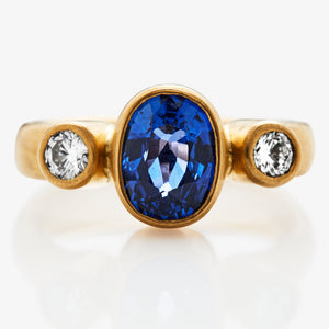Sonoma "Celeste" Oval Blue Sapphire and Diamond Ring in 20K Peach Gold Reinstein Ross Goldsmiths