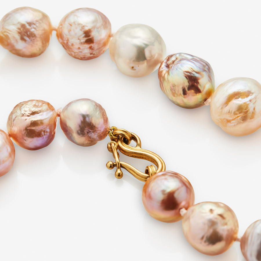 Dyan Strand Rosebud Pearl Necklace in 20K Peach Gold- 18" Reinstein Ross Goldsmiths