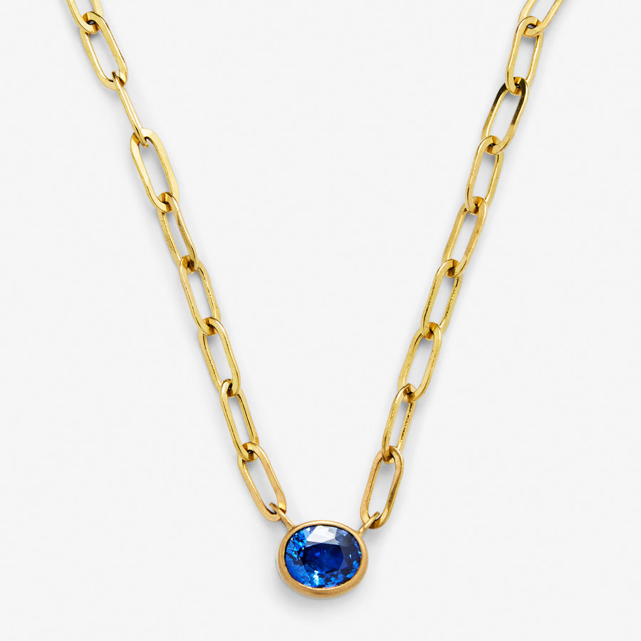 Sedona Oval Blue Sapphire Pendant on Tivoli Medium Chain Necklace in 20K Peach Gold Reinstein Ross Goldsmiths