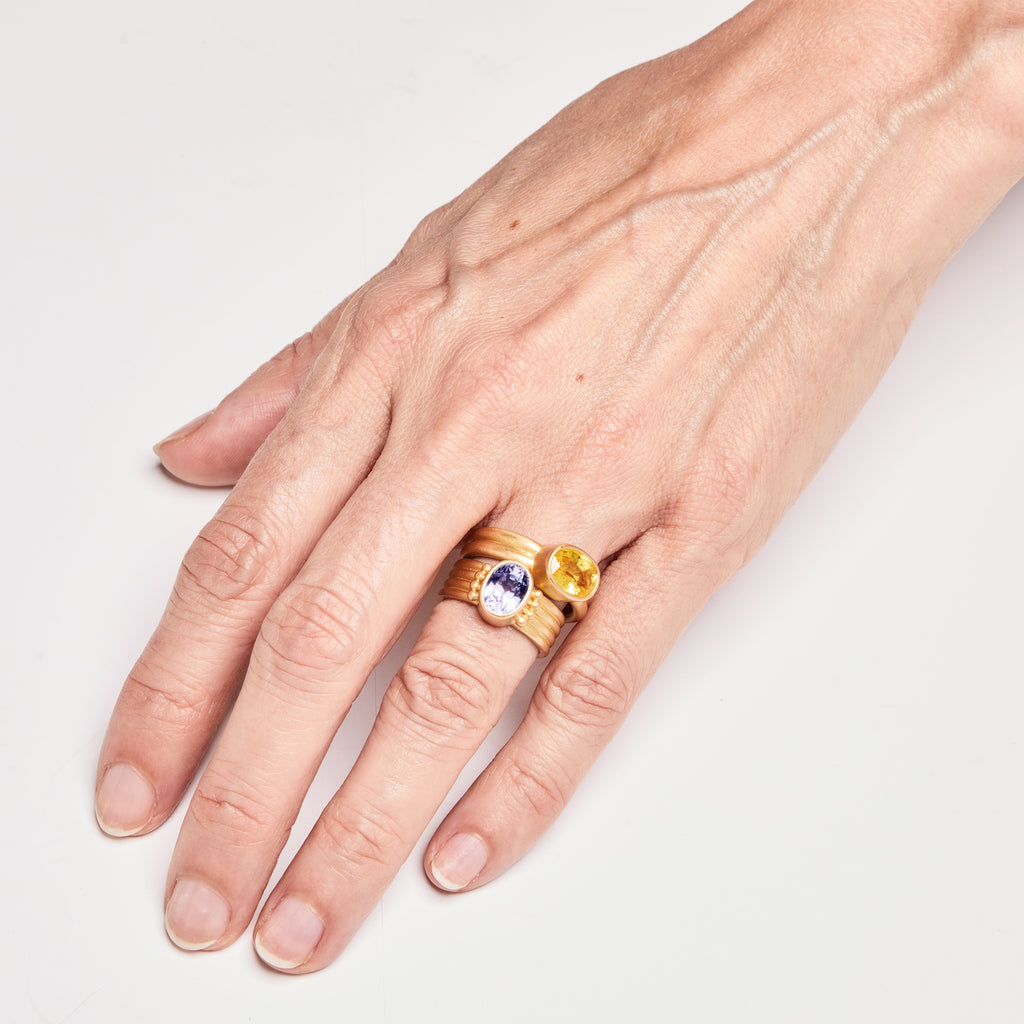 Hoopstock "Leslie" Oval Yellow Sapphire Ring in 20K Peach Gold Reinstein Ross Goldsmiths